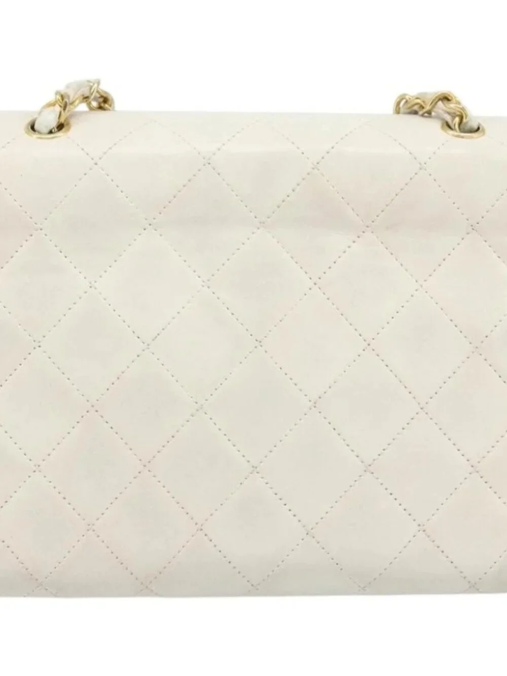 CHANEL Matelasse Chain Shoulder Bag Lamb Skin White Gold CC Auth YKZ1616